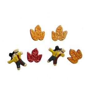 Vintage Handmade Ceramic Fall-Themed Button Covers & earrings
